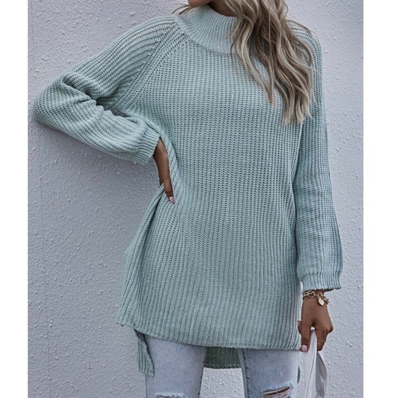 SOLD OUT Mint Mock Neck Split Seam Tunic Sweater - Picture 2 of 9